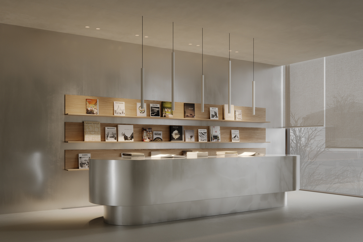 Track lighting above counter