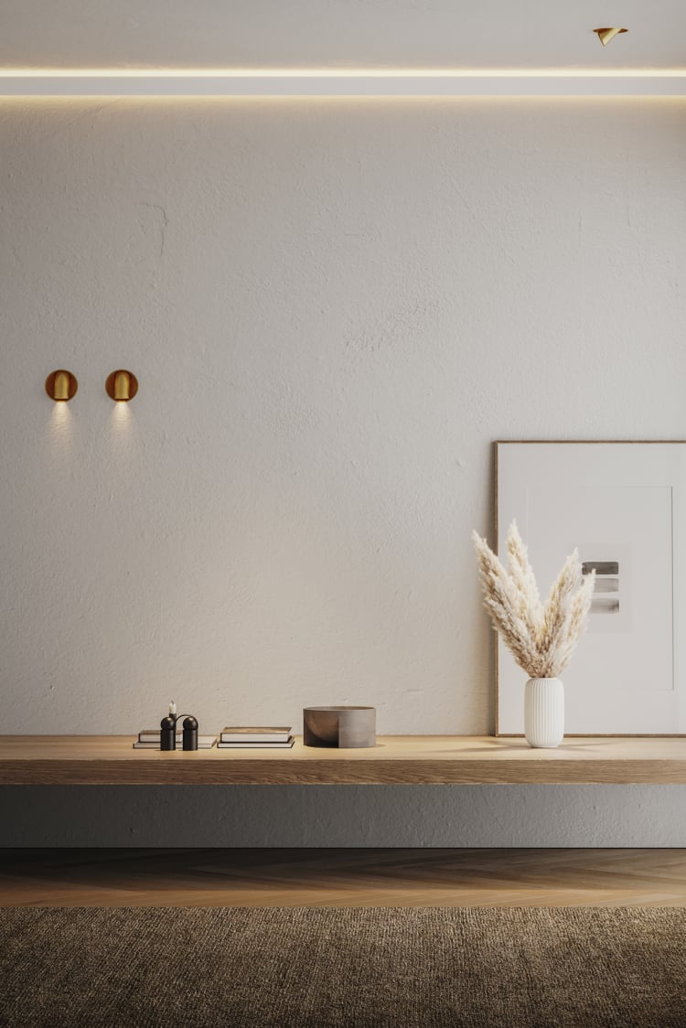 Corner lighting in natural wood interior