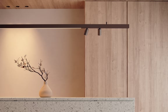 Modern elegant track lighting above desk