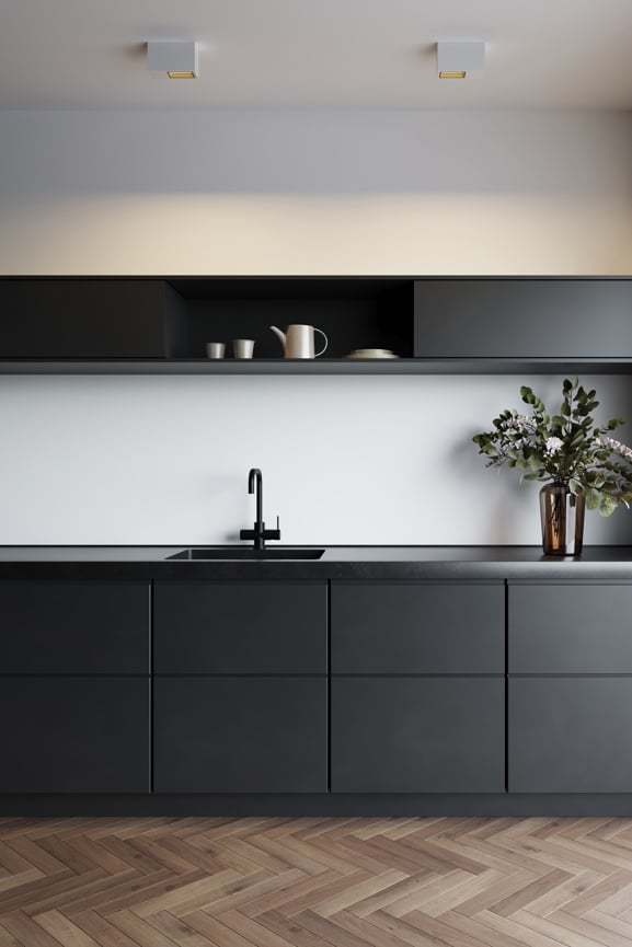 Square surface-mounted ceiling lighting in the kitchen