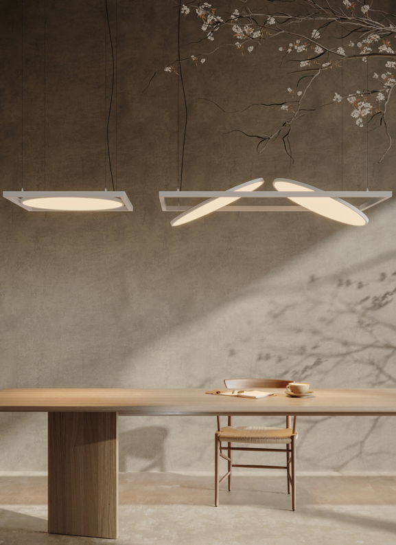 Suspended lighting in office