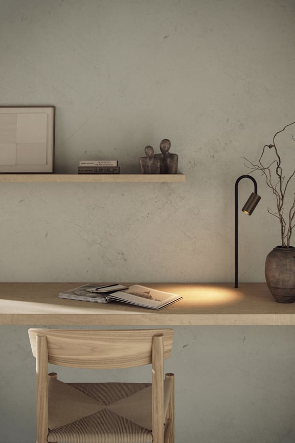 Lighting on wooden desk