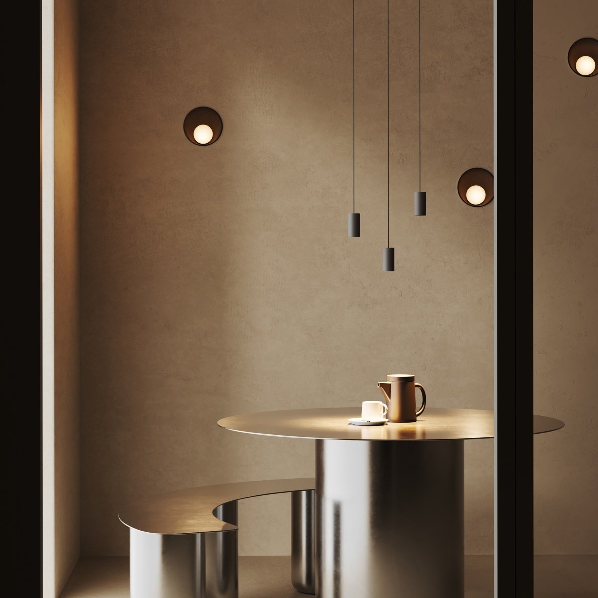 Recessed wall luminaires in combination with pendants