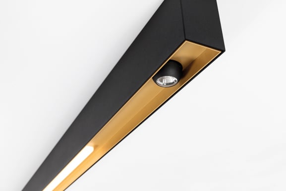 Gold black linear lighting with spotlight