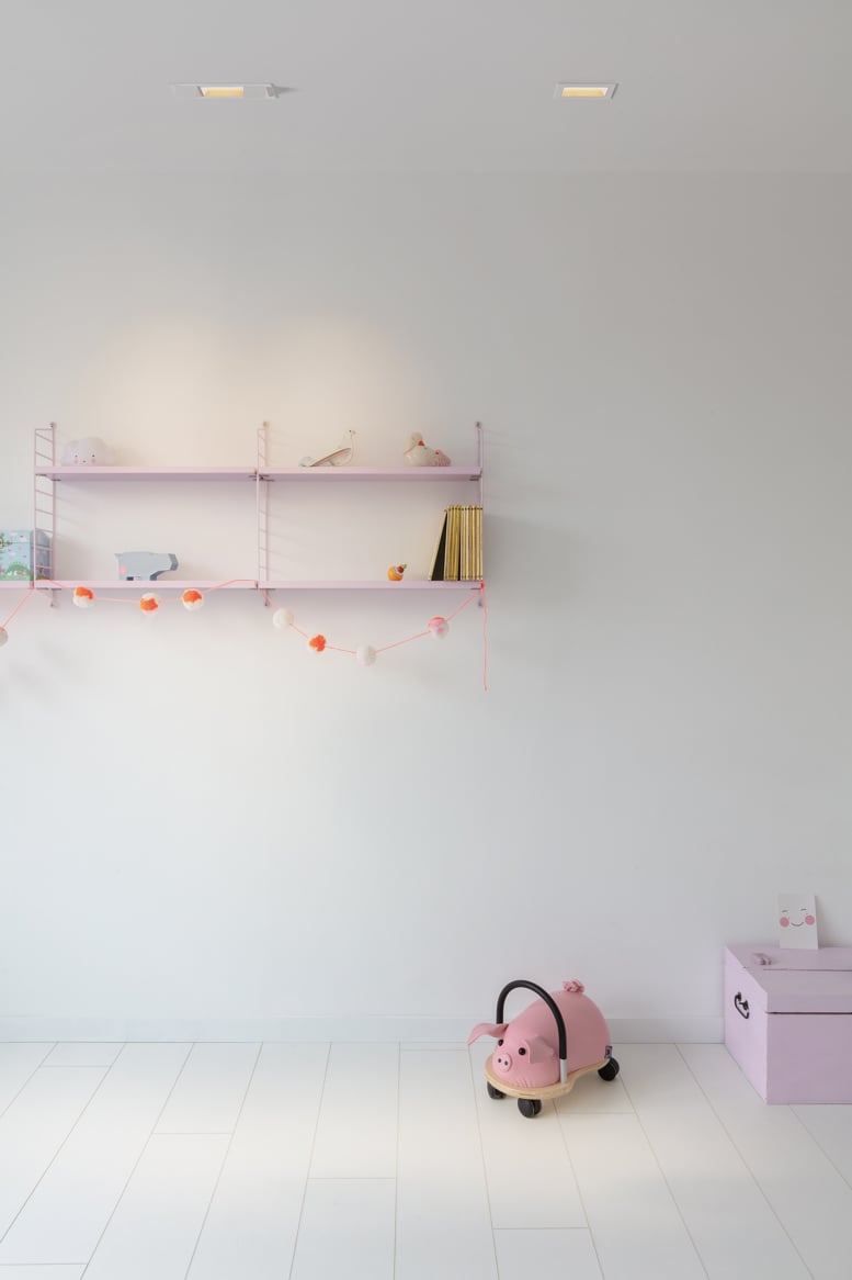 Recessed square ceiling light in child room